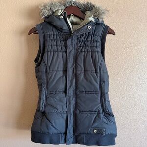 Burton Black Dry Ride Puffer Vest with Faux Fur Hood Size Small